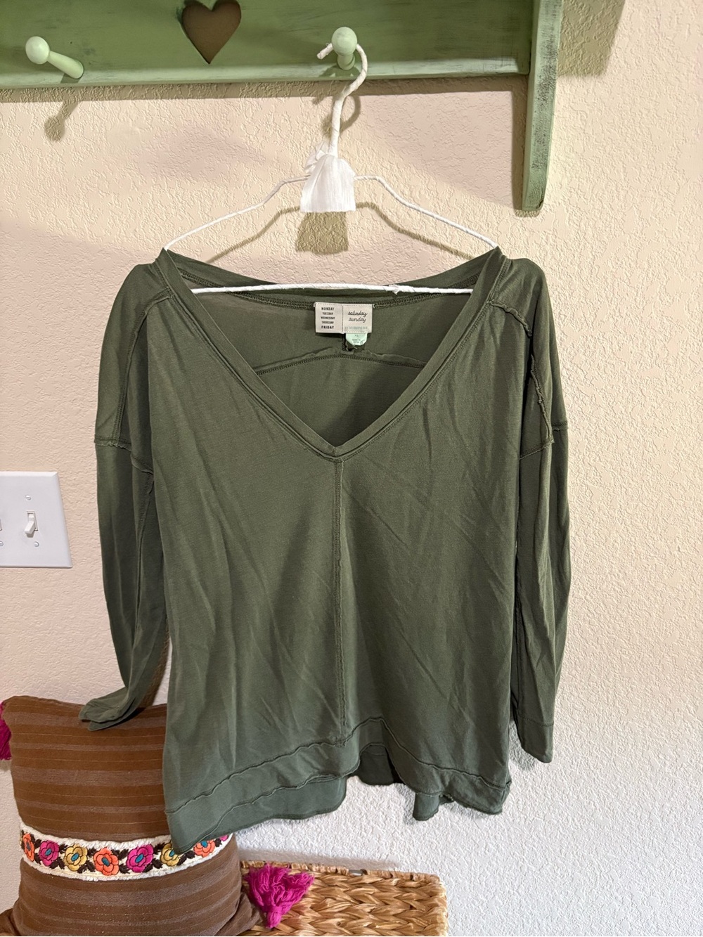 Relaxed V-Neck Womens Top in Olive Casual Everyday Shirt